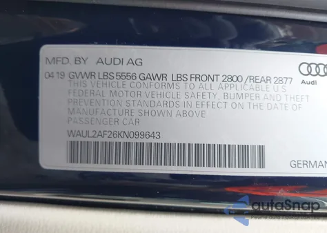 2019 Audi A6 55 Premium from USA, damaged, VIN WAUL2AF26KN099643